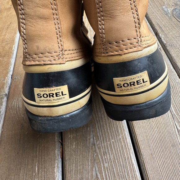 EUC Sorel Caribou Tan and Black Lace Up Waterproof Leather Boots in Women's 9 - Picture 7 of 13